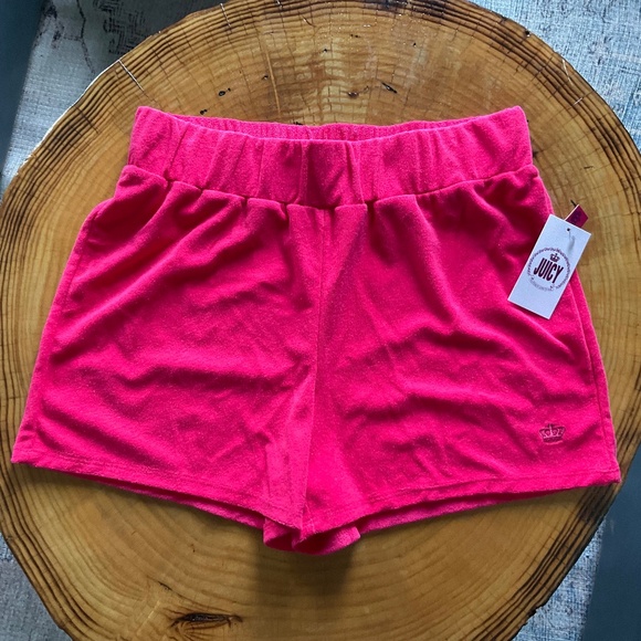 NWT Juicy Couture Terry Cloth Shorts Hot Pink Watermelon Pink Sz Medium - Picture 1 of 6